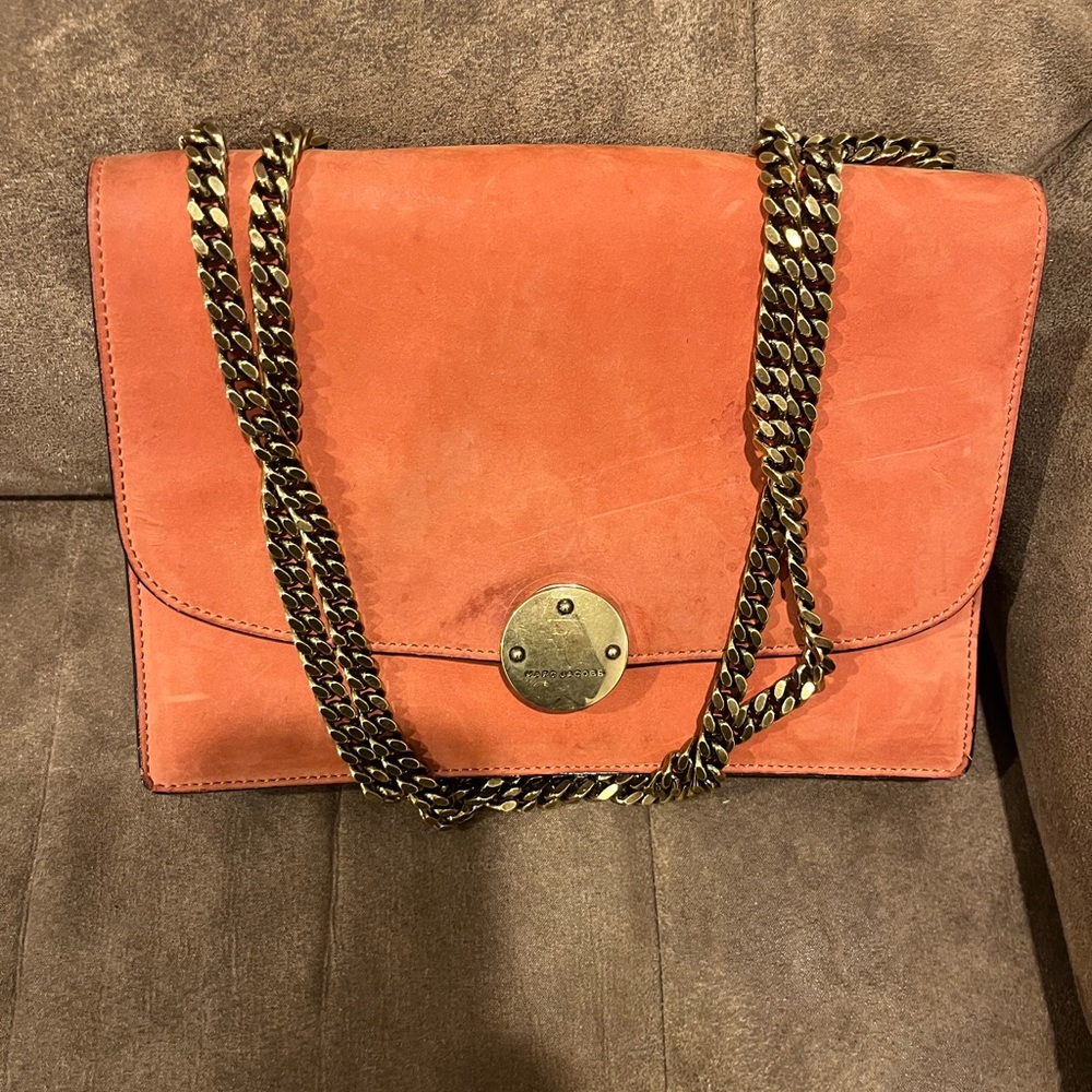 Marc Jacobs burnt orange suede shoulder bag. Can be worn cross body.